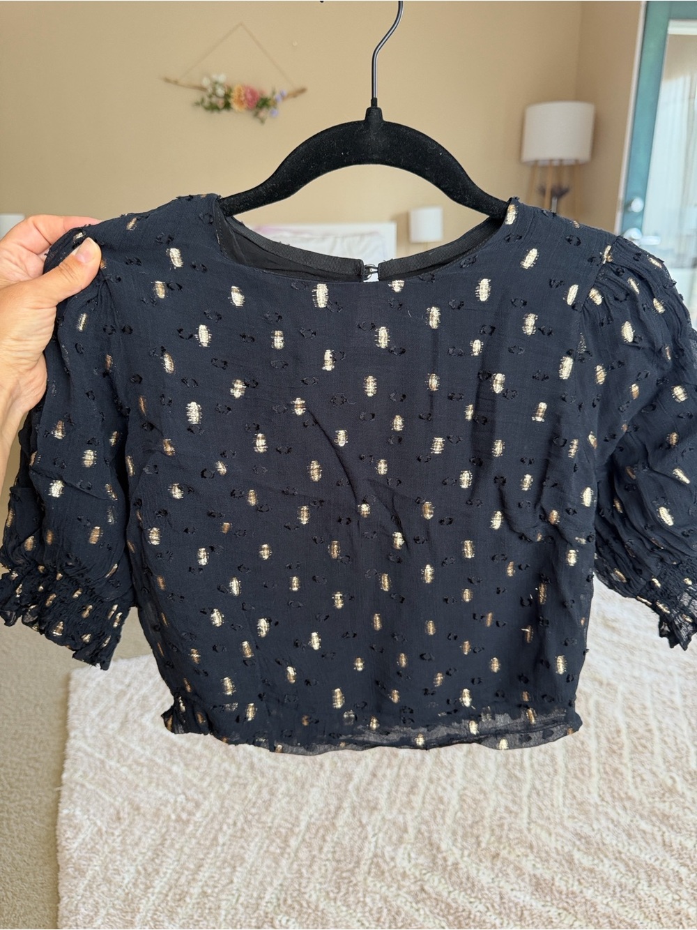 Boden Black Puff Sleeve Blouse